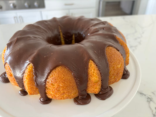Southern Chocolate Bundt Cake (Vanilla Bundt Cake with Chocolate Fudge Icing)  10" Round Bundt
